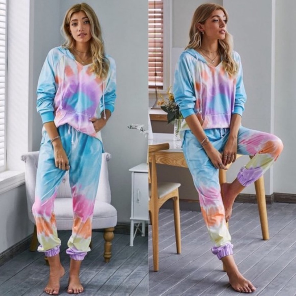 Boho watercolor tie dye hoodie jogger lounge set - Picture 2 of 3